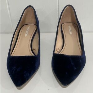 Zara Dark Blue Velvet Block‎ Heel Pumps Pointed Toe Classic Heels Size 40 US 9